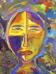 Colorful Expressionist Face by Dori L. Coleman, acrylic on canvas board, sold Jul 2026