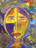 Dori L. Coleman, Colorful Expressionist Face, acrylic on canvas board