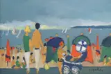 Jacques Potin, Figures at the Beach, oil on canvas