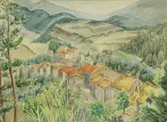 Paul Maze, Mountain Village Landscape, watercolor painting on paper