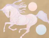 Guillaume Azoulay, Esquisse aux Deux Lunes (Sketch with Two Moons), color serigraph with gold leaf on paper