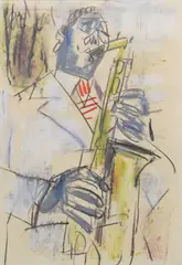 Jean Pascal, Saxophone Player, oil pastel drawing on paper