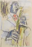 Jean Pascal, Saxophone Player, oil pastel drawing on paper