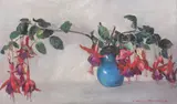 Louise D'Aussy Pintaud, Fuchsias in Blue Vase, oil on canvas