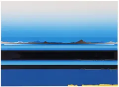 Tetsurō Sawada, Abstract Blue Landscape, silkscreen print in colors on paper