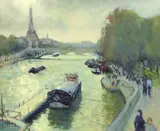 Yves Salomon, River Seine with View of the Eiffel Tower, oil on canvas