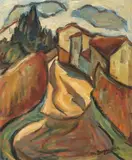 Maxim Bugzester, Expressionist Landscape, oil on Masonite