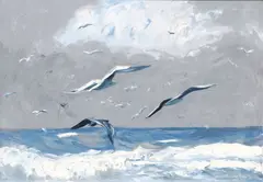 Mario Berrino, Seascape with Gulls, oil on canvas