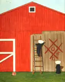 Frank Whipple, Nuns playing tic-tac-toe on the side of a barn, oil on board