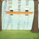 Frank Whipple, Nuns fishing from a canoe, oil on board