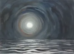 Michael Frary, Moonlit Seascape, watercolor painting on paper