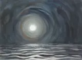 Michael Frary, Moonlit Seascape, watercolor painting on paper