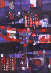 Margaret Webb Dreyer, Flag Frenzy, acrylic painting with collage on canvas