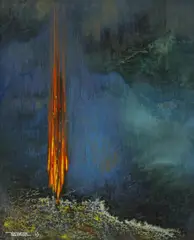 Abstract Composition by Leonardo Nierman, oil on Masonite, sold Jun 2025