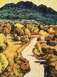 Robert A. Daughters, Winding Road, gouache painting on illustration board