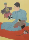 Paul Jacoulet, Marionettes, Chinoises, Chinois, woodblock print in colors on paper