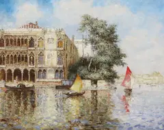 N. Pallenberg, Ca' d'Oro Overlooking the Grand Canal, oil on canvas