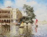 N. Pallenberg, Ca' d'Oro Overlooking the Grand Canal, oil on canvas