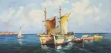 T.L. Novaretti, Venetian Harbor with Sailboats, oil on canvas