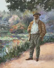 Stojan Milanov, Claude Monet in his Gardens at Giverny, oil on canvas