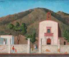 Bernique Longley, Adobe Mission Church, oil on canvas