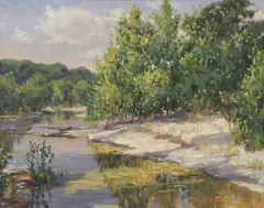 Brian A. Grimm, Summer Morning on Onion Creek, oil on board