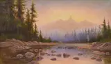 James Everett Stuart, Evening - The Three Tetons, From Indian Creek - Near Jackson's Lake, Wyoming