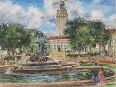 Kamil Kubík, Littlefield Fountain, oil pastel drawing on Canson Mi-Teintes paper