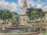 Kamil Kubík, Littlefield Fountain, oil pastel drawing on Canson Mi-Teintes paper