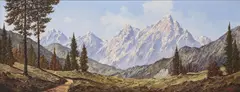 Peter Haller, Alpine Mountain Landscape, oil on canvas