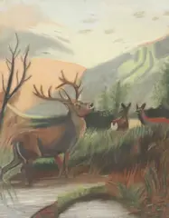 Effie Waldrop, Stag in the Glen, pastel drawing on paper