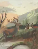 Effie Waldrop, Stag in the Glen, pastel drawing on paper