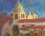 Philip Thorngate, Night Festival - Carmel Mission, oil on canvas
