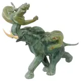 Irénée Rochard, Elephant Fighting two Lionesses, Verdigris-patinated metal sculpture