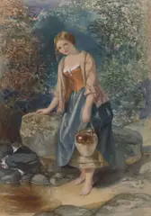 Augustus Jules Bouvier, Female Water Bearer at the Stream, watercolor on paper
