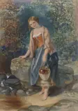 Augustus Jules Bouvier, Female Water Bearer at the Stream, watercolor on paper