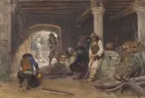 Frederick Goodall, Peasant Workers Seeking Shade in Barn Interior