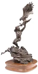 Michael Boyett, The Eagle Catcher, Patinated bronze sculpture