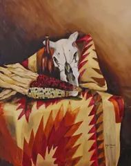 Deidre Plumlee, Still Life with Taxidermy Skull, oil painting on Masonite