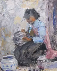 Roy Keister, Indian Artist, oil on paper board