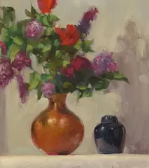 Don Ward, Still Life with Vase of Flowers and Ginger Jar, oil on board