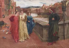 Henry Holiday, Dante and Beatrice, Monumental English School oil on canvas