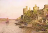 Frank Beswick, Conwy Castle in North Wales, Large framed English School watercolor