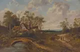 Octavius Clark, Country Landscape with Cottage and Bridge, oil on canvas