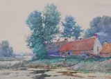 Richard Fehdmer, Coastal Cottage Landscape, watercolor on paper
