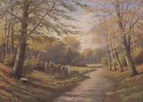 Alfred Larsen, Fetching Firewood in the Forest, Large framed oil on canvas