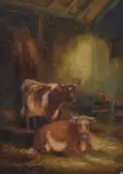 Arthur Jackson, Cows in a Barn, oil on board