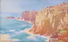 John Baragwanath King, Birds in Flight Over the Cornish Coast, watercolor and gouache painting on paper