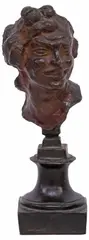 Émile Antoine Bourdelle, "Tete de Rieuse sur Piedouche, Patinated bronze sculpture