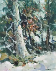 Derk Smit, Winter Forest Landscape, oil on canvas-lined board